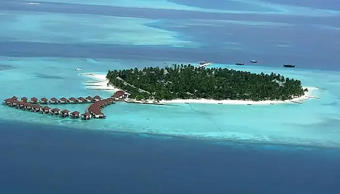 An aerial view of the beautiful Alimatha Island